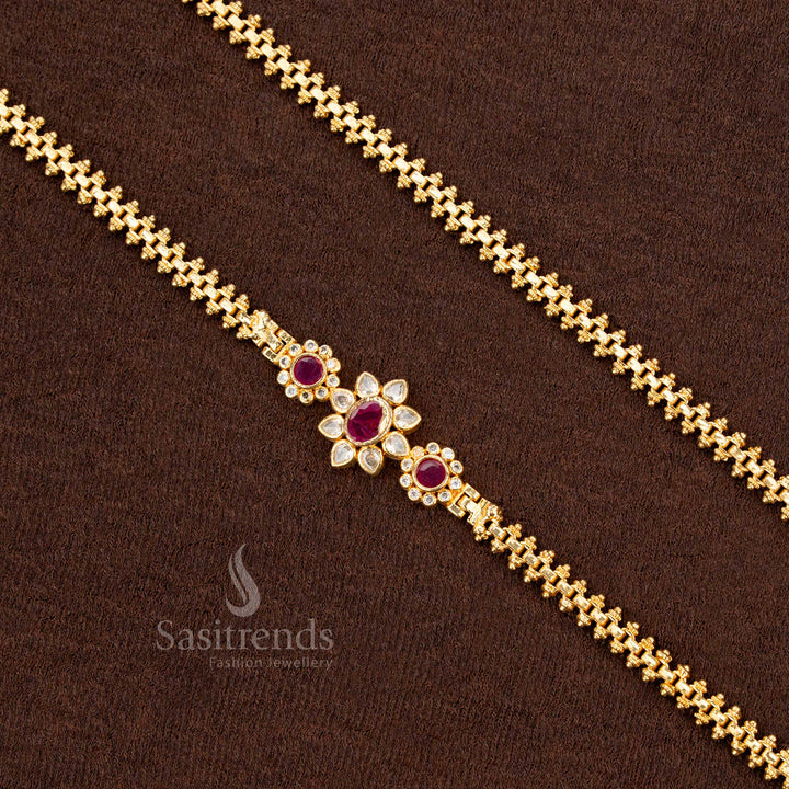 Elegant Micro Gold Plated Mugappu Chain with Floral AD Stone Design – Traditional Wear Jewellery for Sarees - Sasitrends