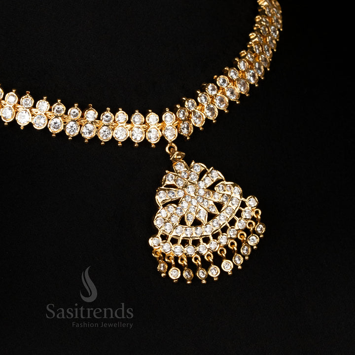 Royal Heritage White Micro Gold Plated Impon Choker Necklace with American Diamond Stones – Classic Bridal Festive Traditional Wedding Jewellery for Majestic Ethnic Charm - Sasitrends