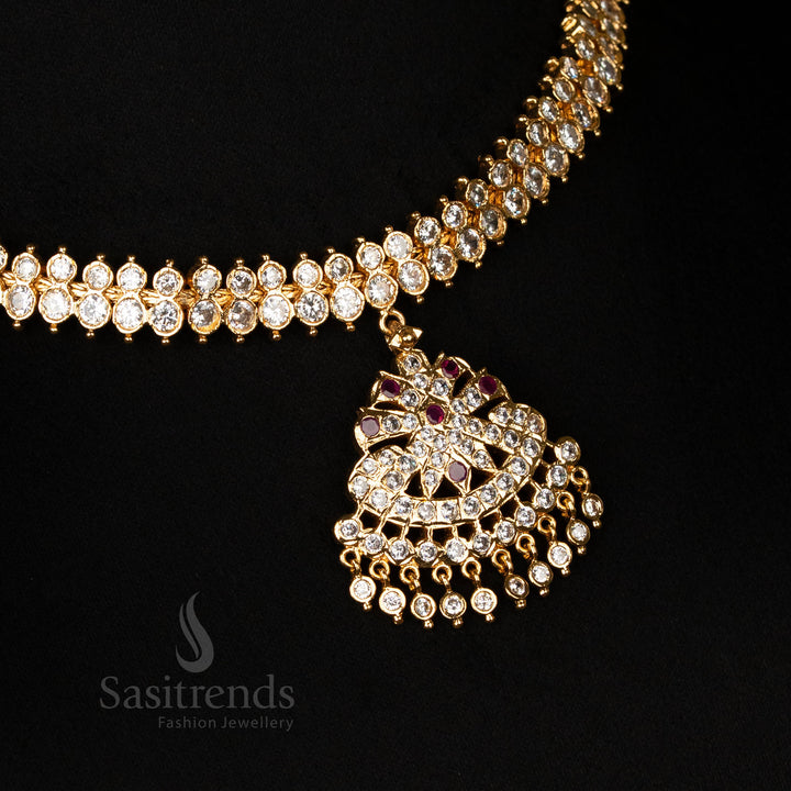Ruby Micro Gold Plated Impon Choker Necklace with American Diamond Stones – Royal Festive Bridal Ethnic Jewellery for Grand Cultural Beauty - Sasitrends