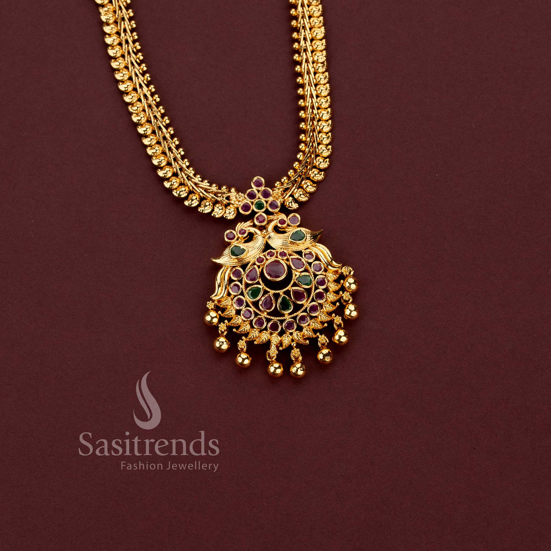 One Gram Micro Gold Plated Peacock AD Stone Pendant Necklace for Women - Sasitrends