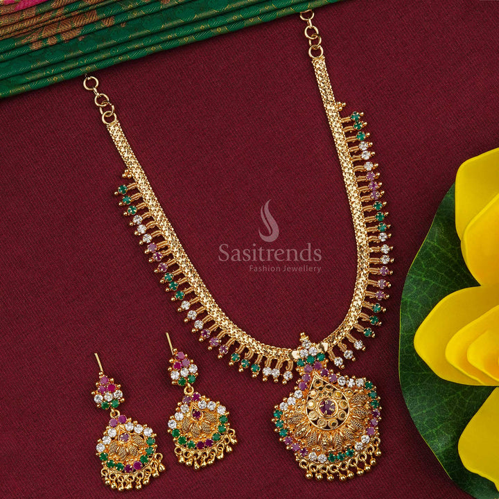 Attractive real gold look alike micro gold plated multi american diamond jewellery set - Sasitrends