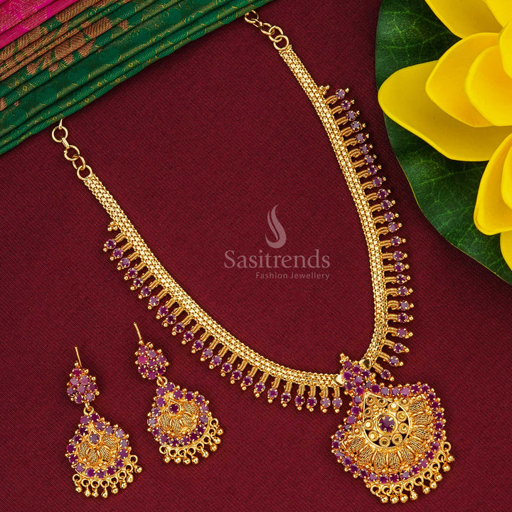 Traditional real gold look alike micro gold plated ruby jewellery set - Sasitrends