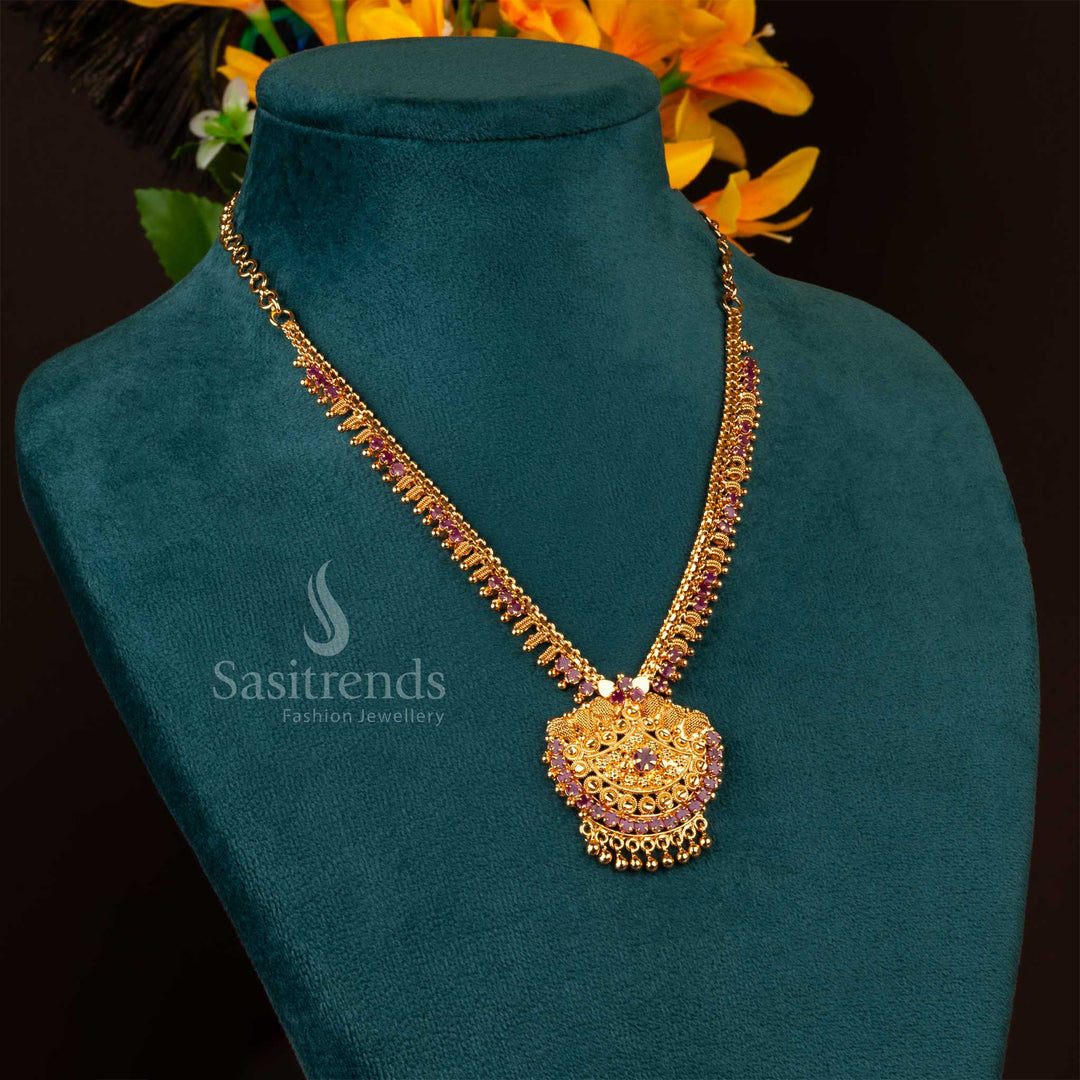 Elegant traditional one gram micro gold plated necklace with an intricately detailed pendant, reflecting classic design and festive jewellery charm – Sasitrends