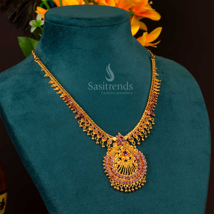 Elegant exquisite micro gold plated ruby flower pendant necklace adorned with a rich finish and delicate golden craftsmanship - Sasitrends