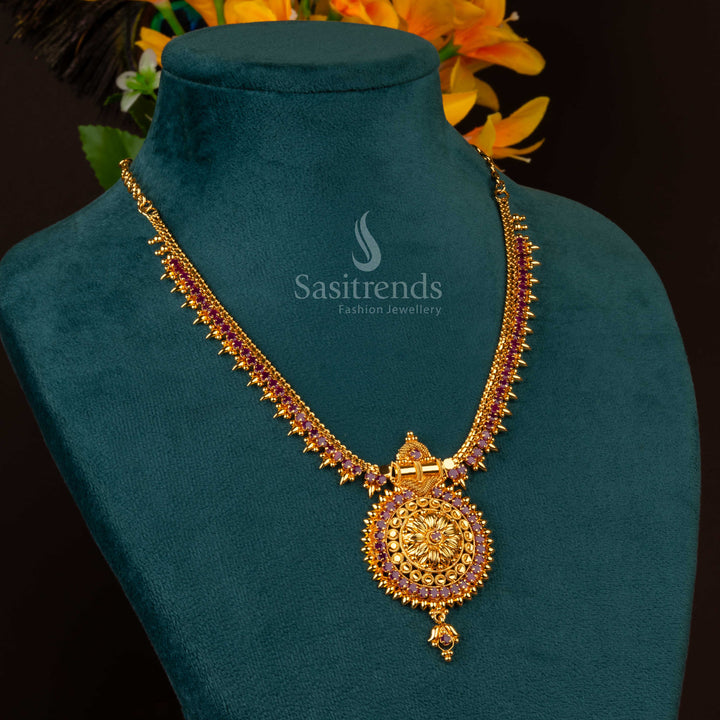 Wonderful grand micro gold plated ruby flower pendant traditional necklace featuring golden balls - Sasitrends