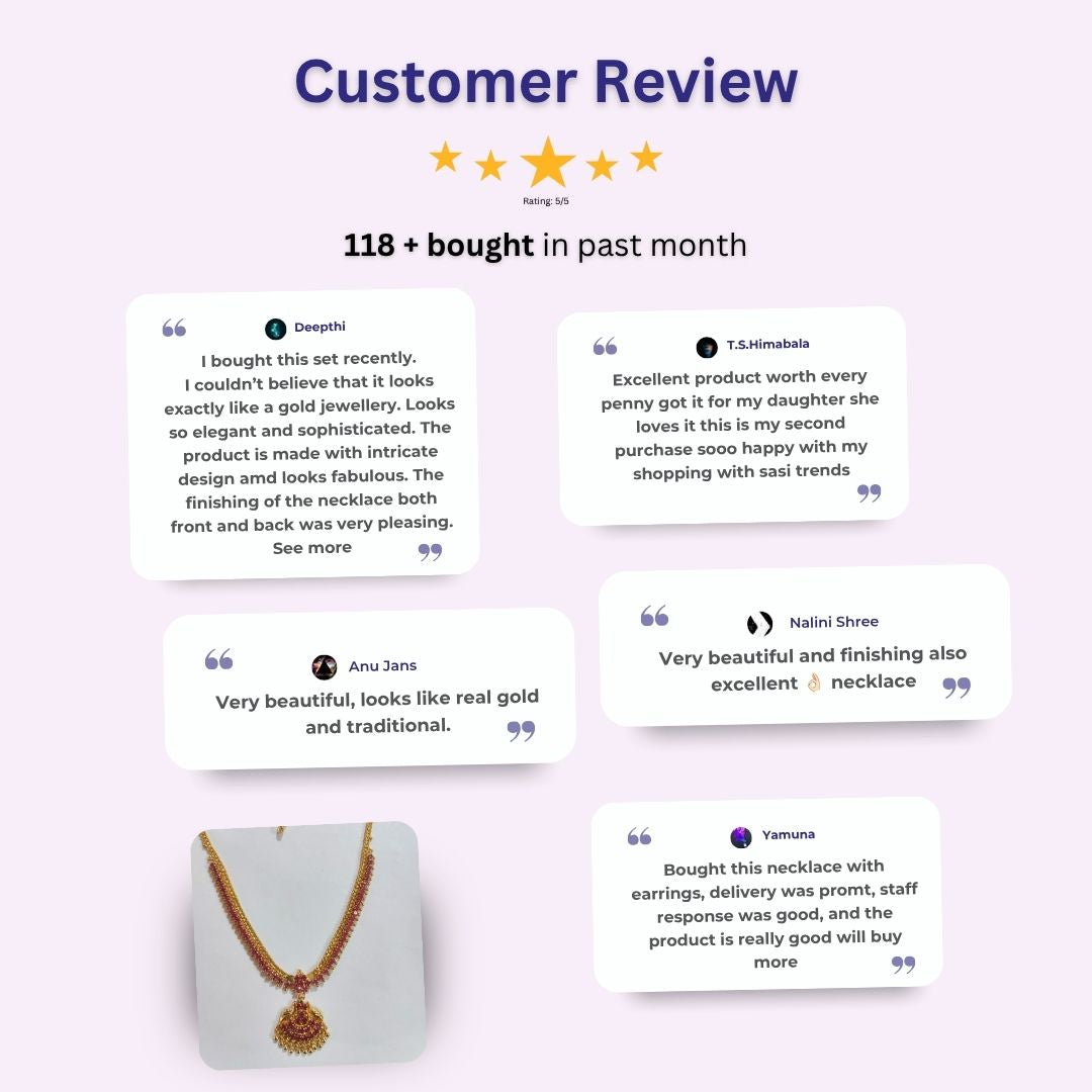 Customer review image showcasing a micro gold plated necklace set with real gold-like finish - Sasitrends.