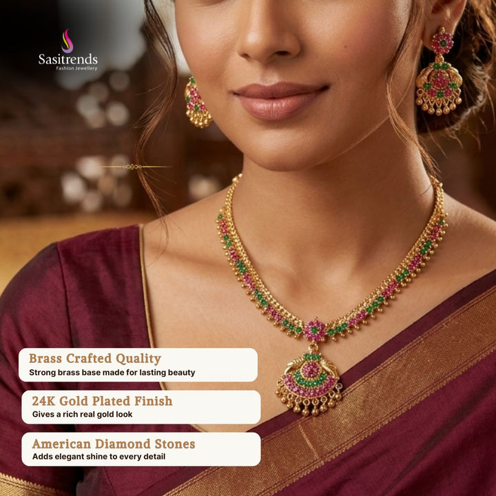 Guaranteed Micro gold plated AD stone necklace set - Sasitrends