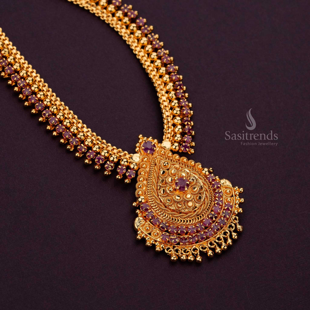 One gram micro gold plated ruby ad stone stud kerala style pendant necklace sasitrends