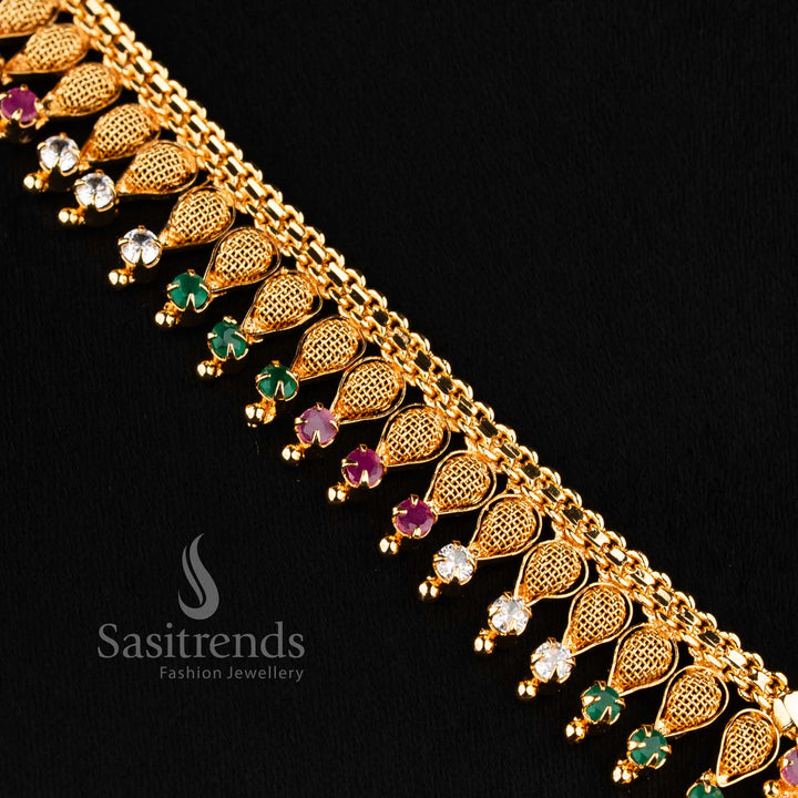 Stunning majestic micro gold plated multi floral pendant traditional necklace featuring intricate carving and rich cultural elegance - Sasitrends
