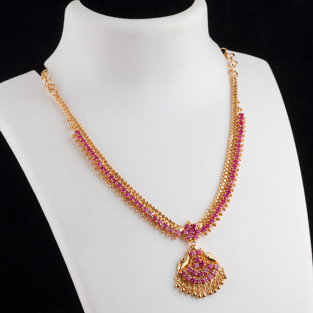 Stunning majestic micro gold plated ruby floral pendant traditional necklace featuring intricate carving and rich cultural elegance - Sasitrends