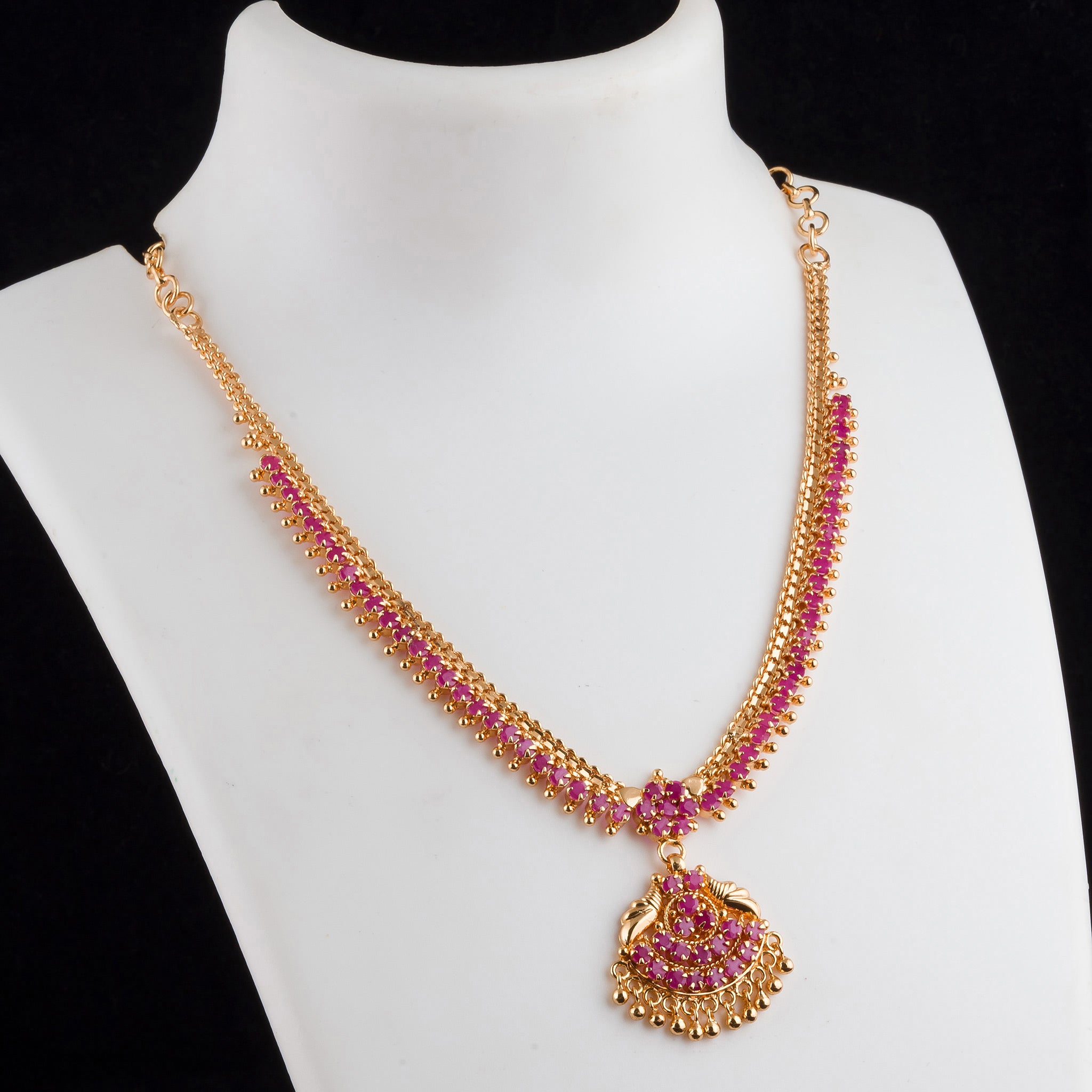 Stunning majestic micro gold plated ruby floral pendant traditional necklace featuring intricate carving and rich cultural elegance - Sasitrends