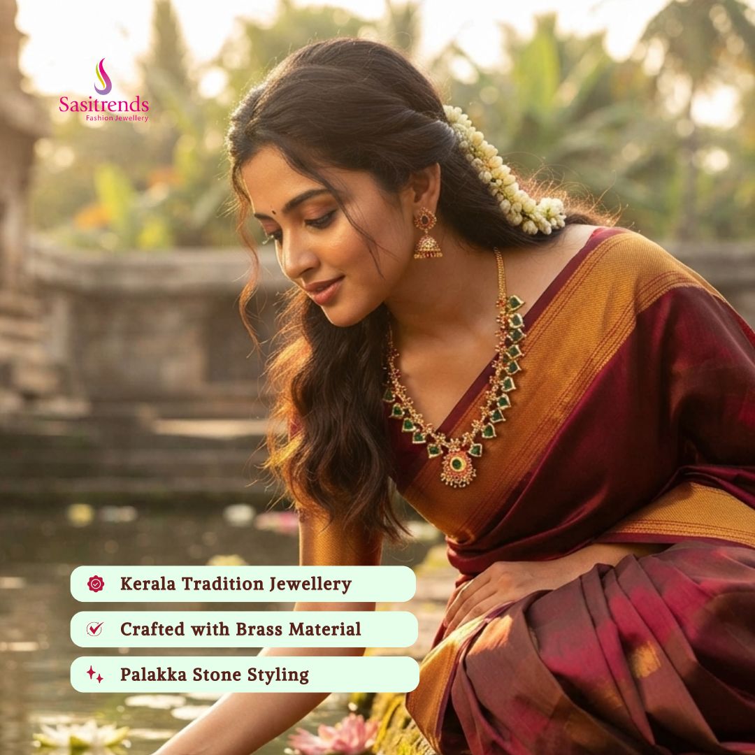 Guaranteed kerala style Micro gold plated AD stone palakka necklace- Sasitrends