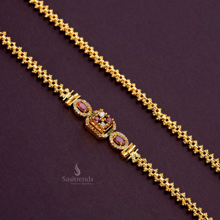 Elegant Mugappu Chain with intricate multi American Diamonds, perfect for sarees and lehengas - Sasitrends