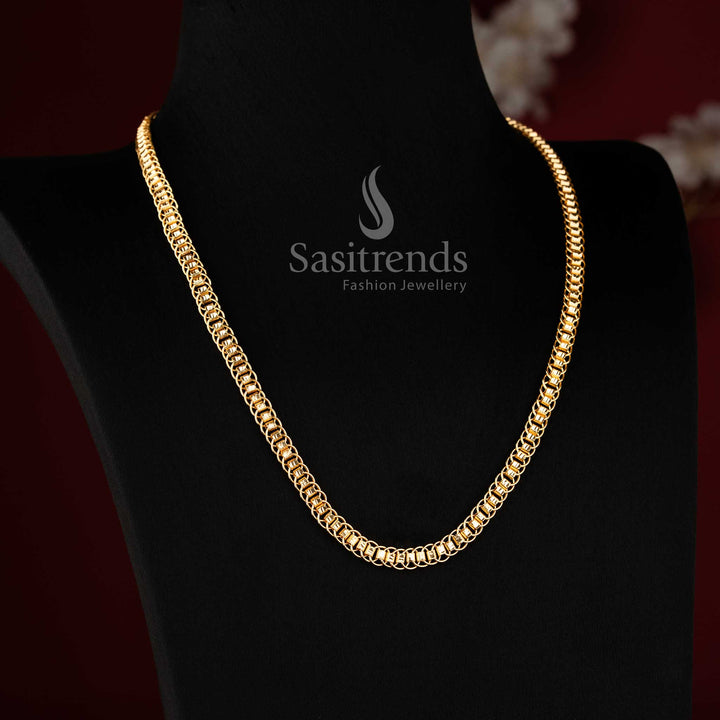 Micro Gold Plated Twin Circle Box Link Neck Chain with Guaranteed High-Shine Finish - Sasitrends