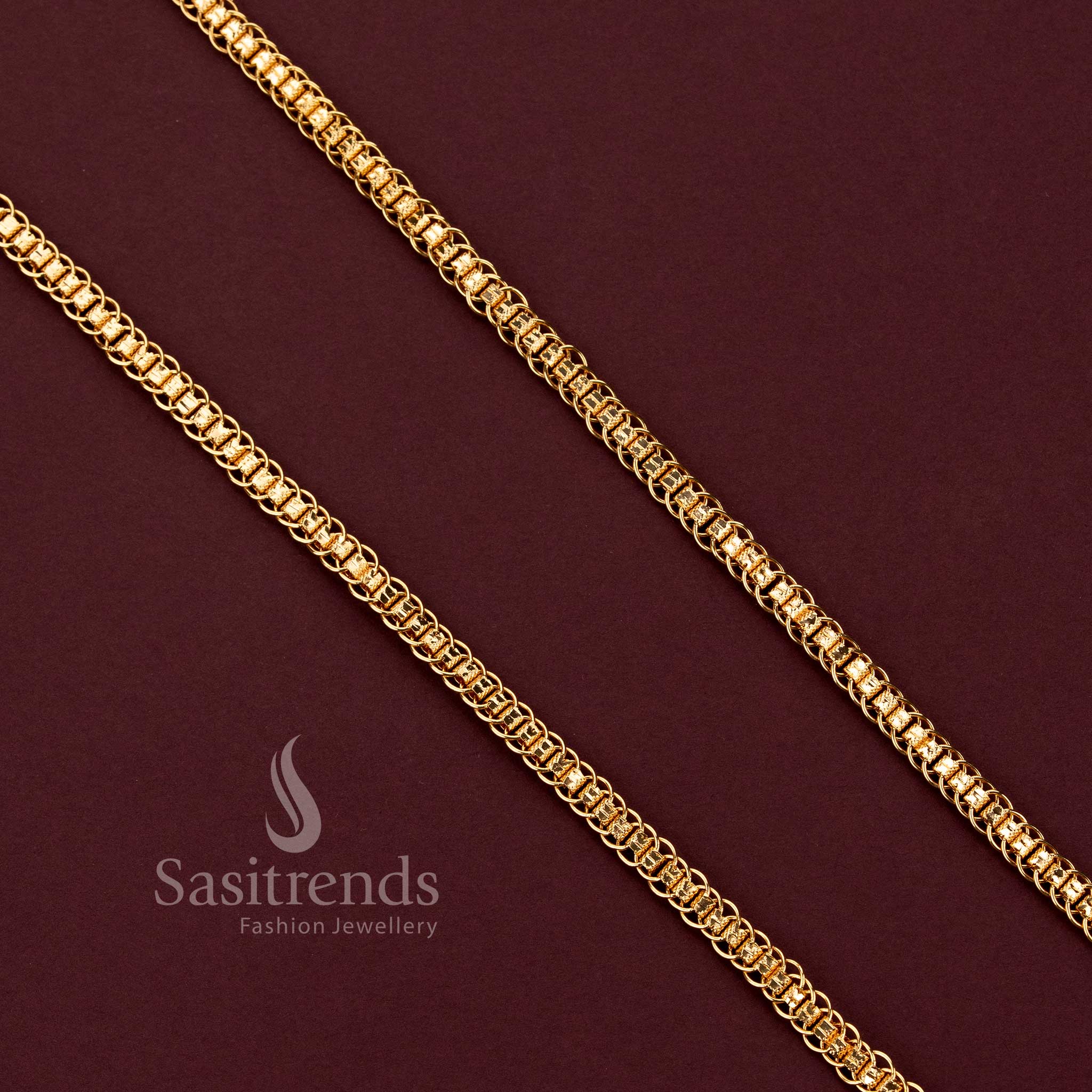Elegant twin circle box link chain crafted with premium micro gold plated detailing - Sasitrends