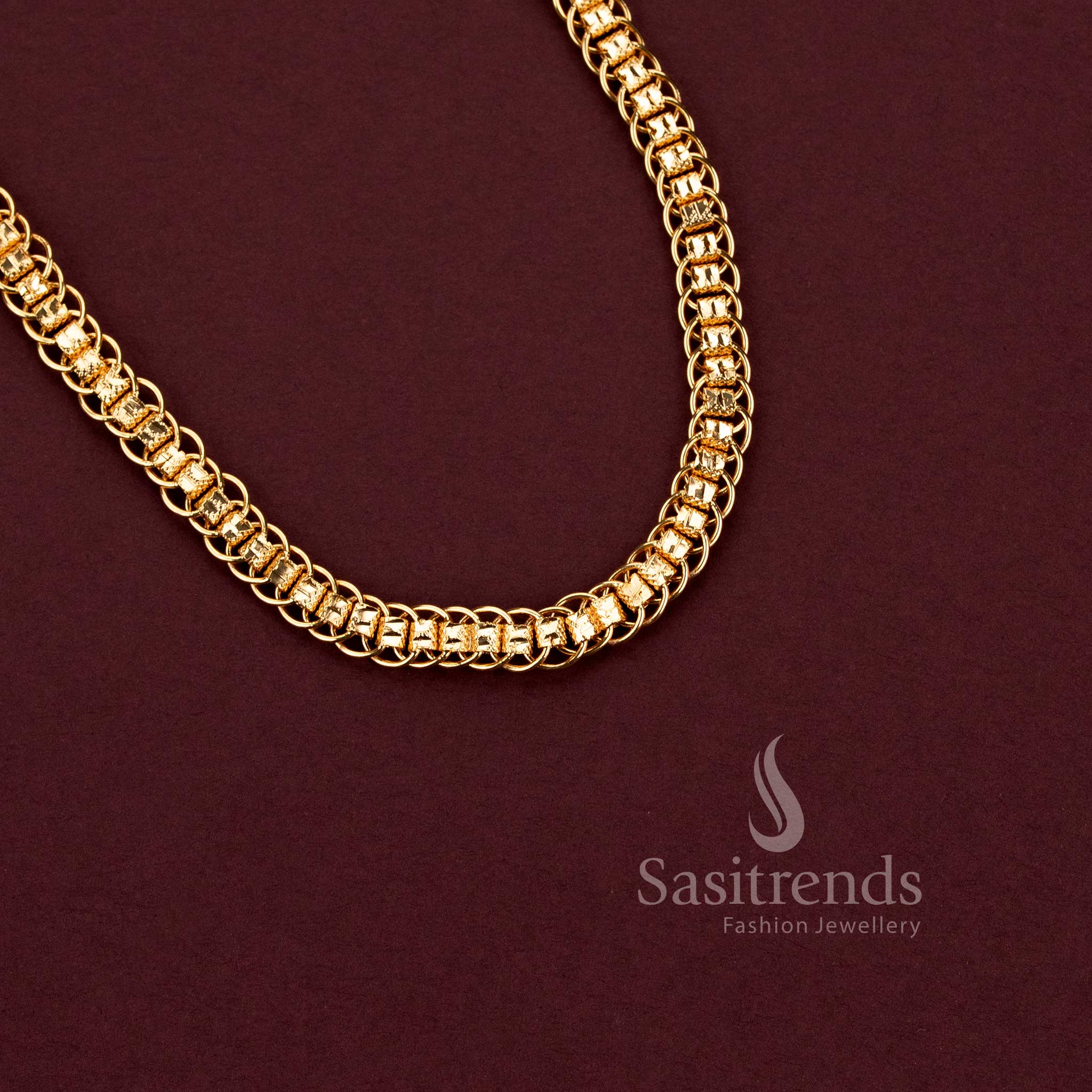 Micro gold plated twin circle box link neck chain with guaranteed high-shine finish - Sasitrends