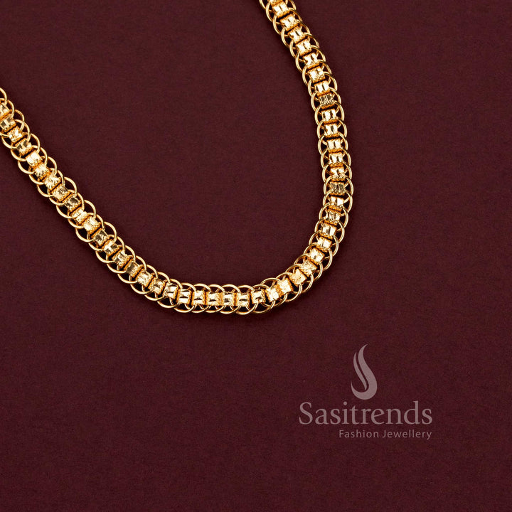 Micro gold plated twin circle box link neck chain with guaranteed high-shine finish - Sasitrends