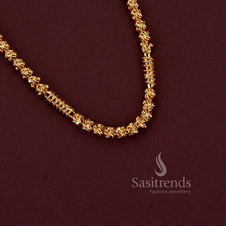Traditional micro gold plated neck chain featuring globe and textured barrel pattern design - Sasitrends