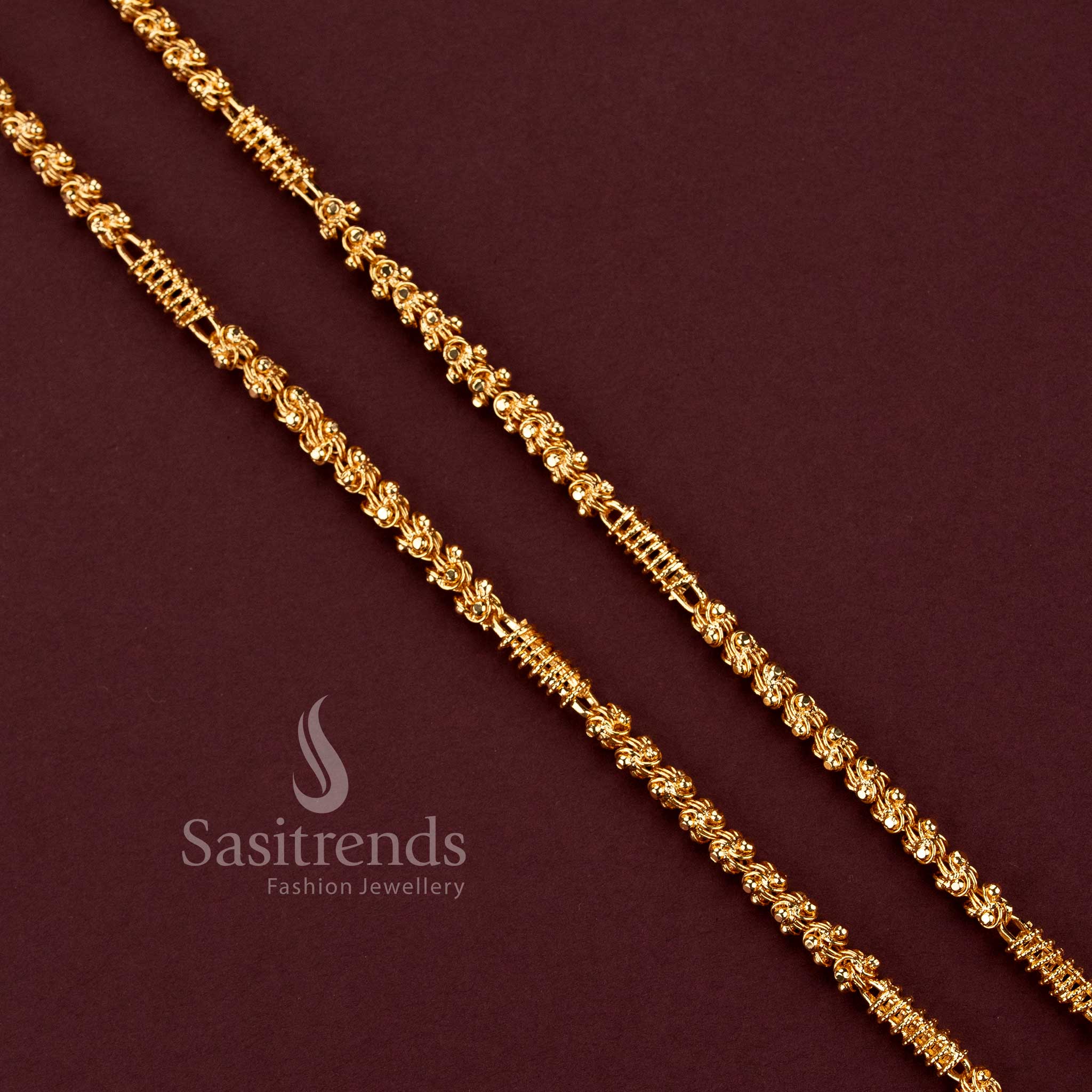 Traditional micro gold plated neck chain featuring globe and textured barrel pattern design - Sasitrends