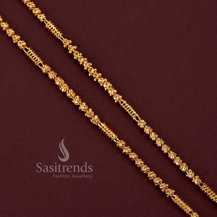 Traditional micro gold plated neck chain featuring globe and textured barrel pattern design - Sasitrends