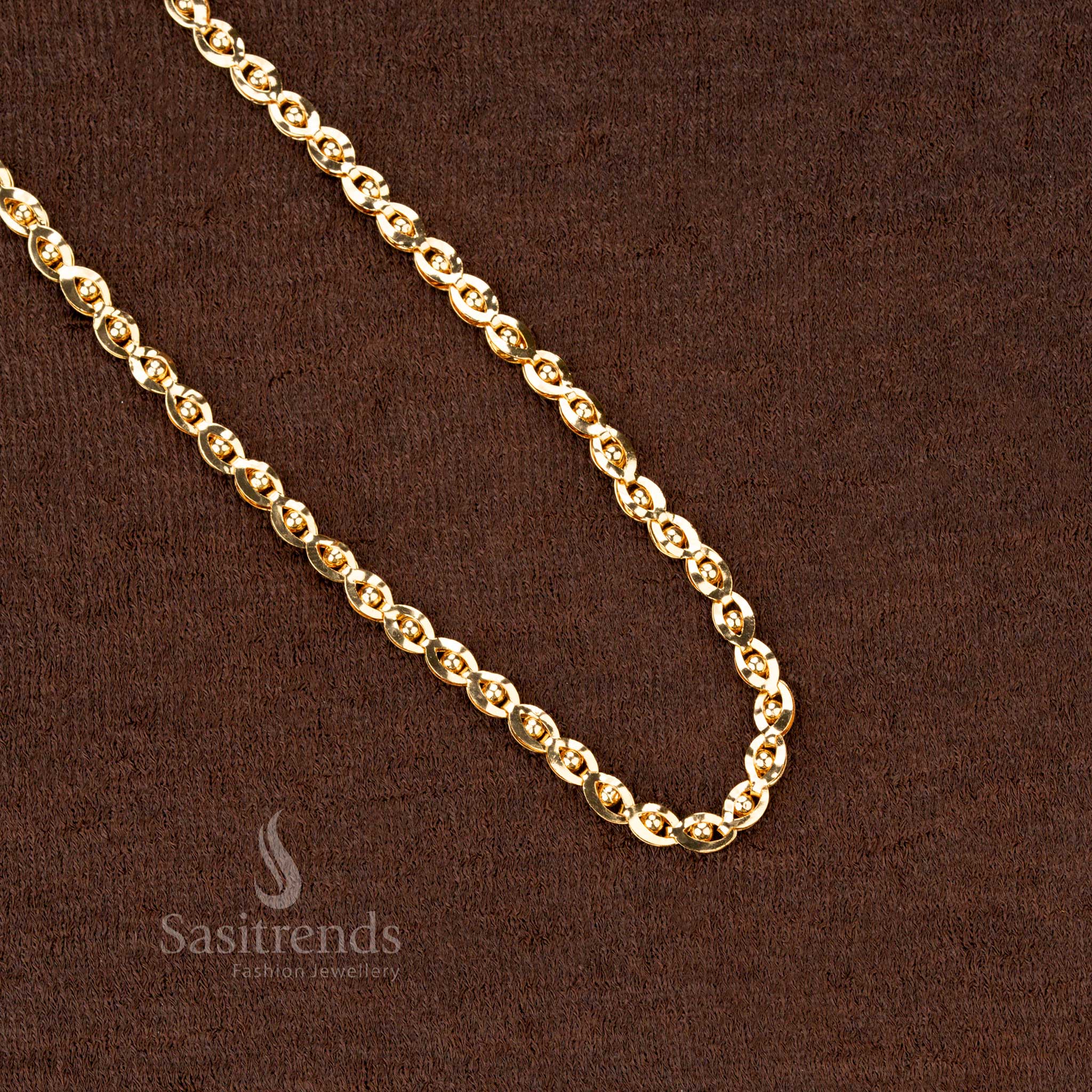 Experience the elegance of a Guaranteed One Gram Micro Gold Plated Chain with Intricate Twist Design, a premium traditional Indian jewellery piece - Sasitrends