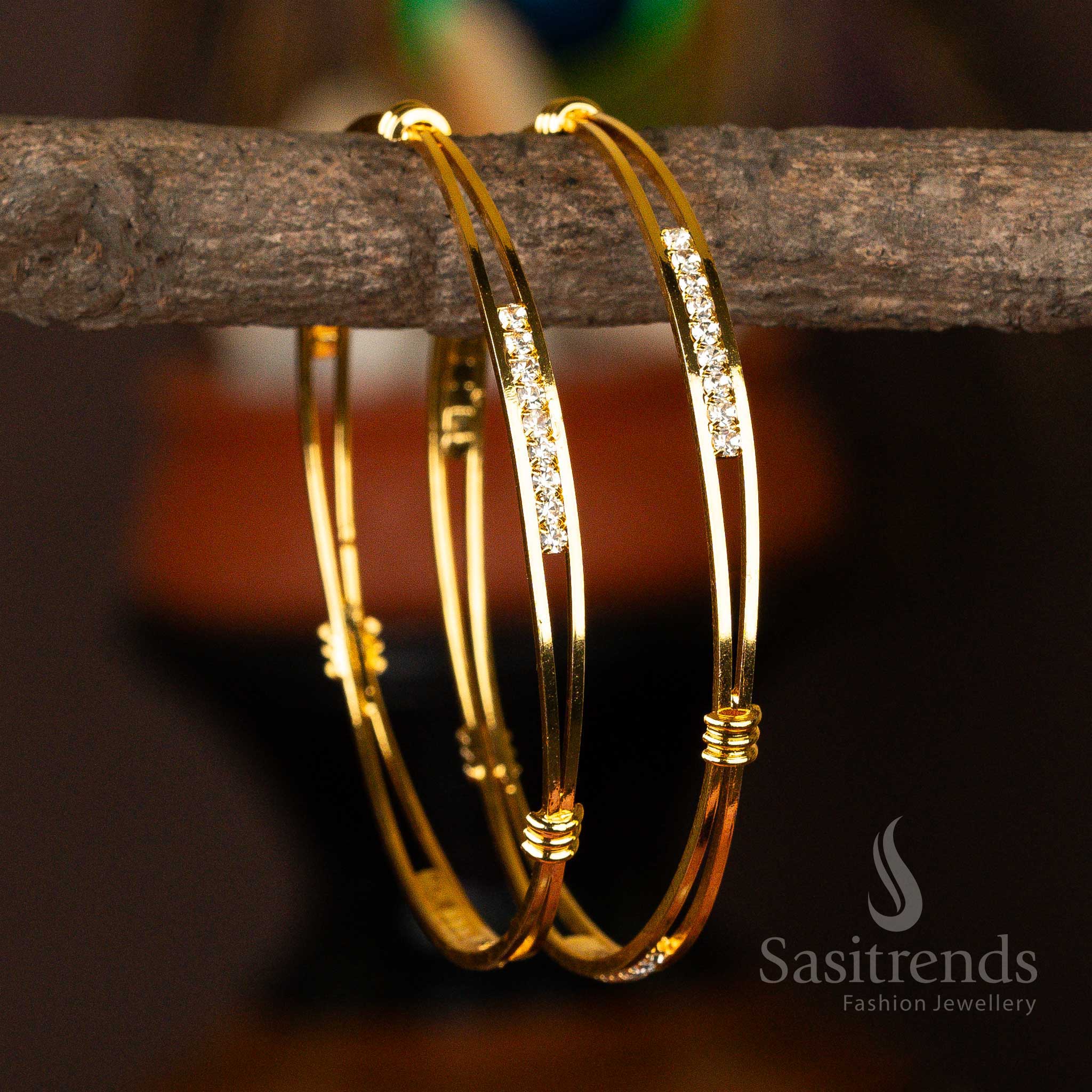 One Gram Micro Gold Plated Attractive White Stone Bangles Sasitrends Online Shopping