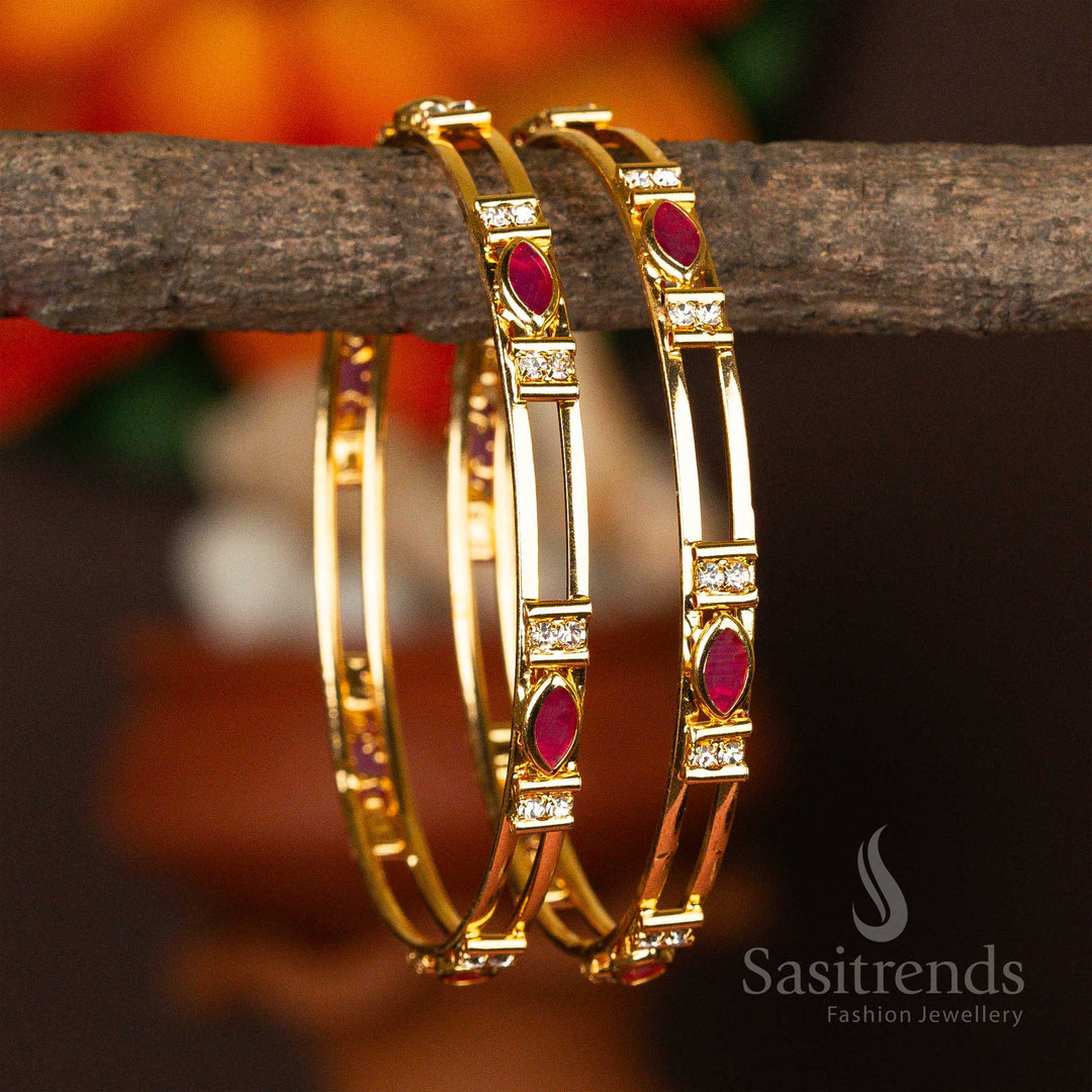 Guaranteed Micro Gold Plated Double Layer Ruby AD Stone Bangles Online Shopping