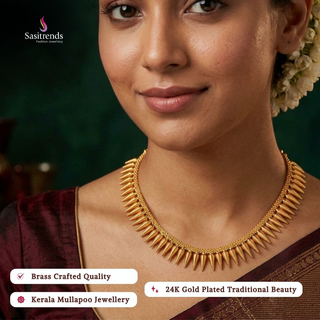 Guaranteed Micro gold plated kerala style mullapoo necklace model image - Sasitrends