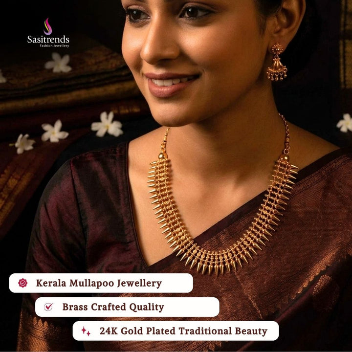 Guaranteed Micro gold plated kerala traditional mullapoo necklace set model image - Sasitrends 