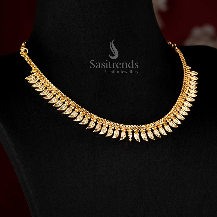 Exquisite Micro Gold Plated Mango & Betel Leaves Necklace for Women – Traditional, Temple & Festive Wear | Sasitrends