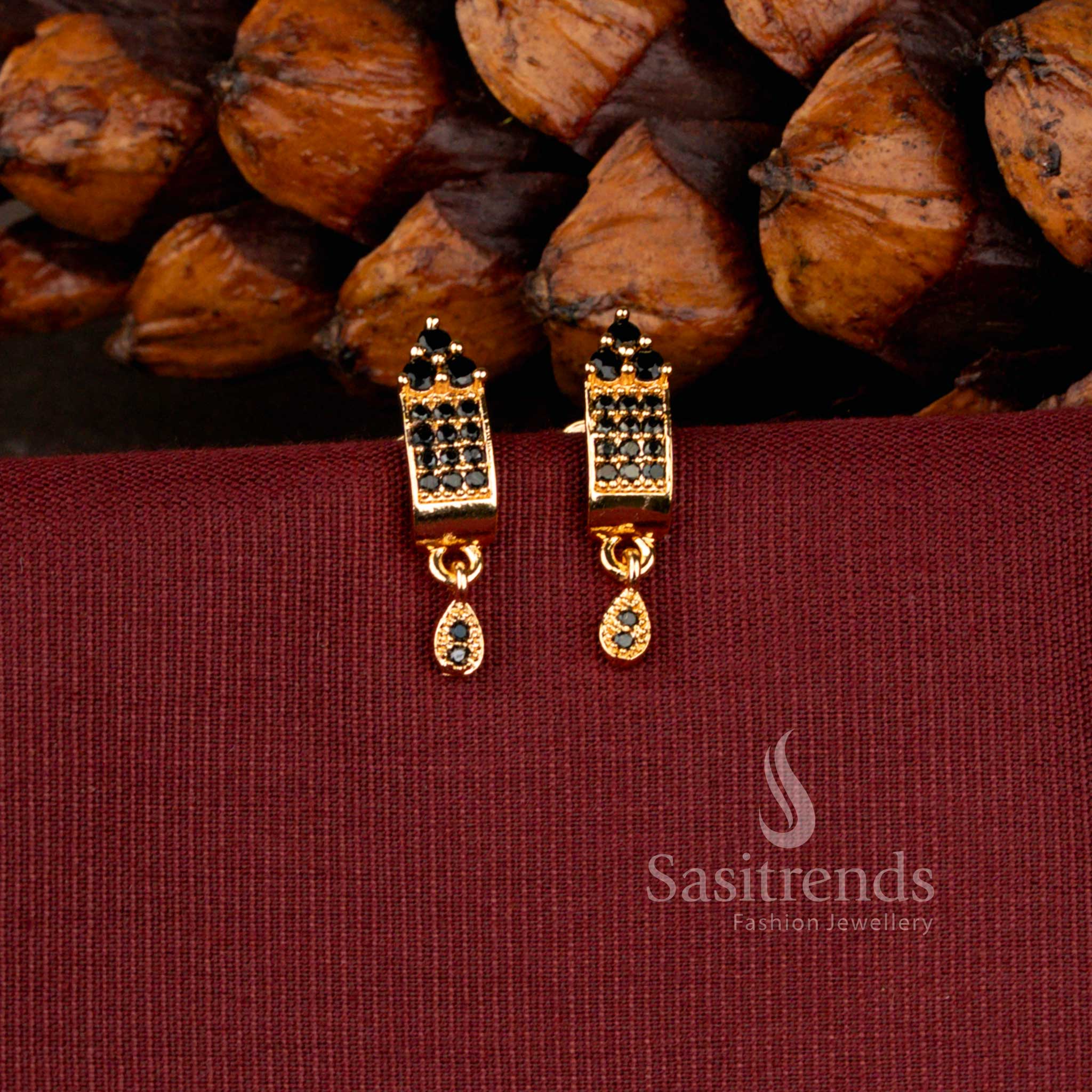 Micro Gold Plated American Diamond Regal Cascade Drop Earrings with Elegant Teardrop Accent - Sasitrends
