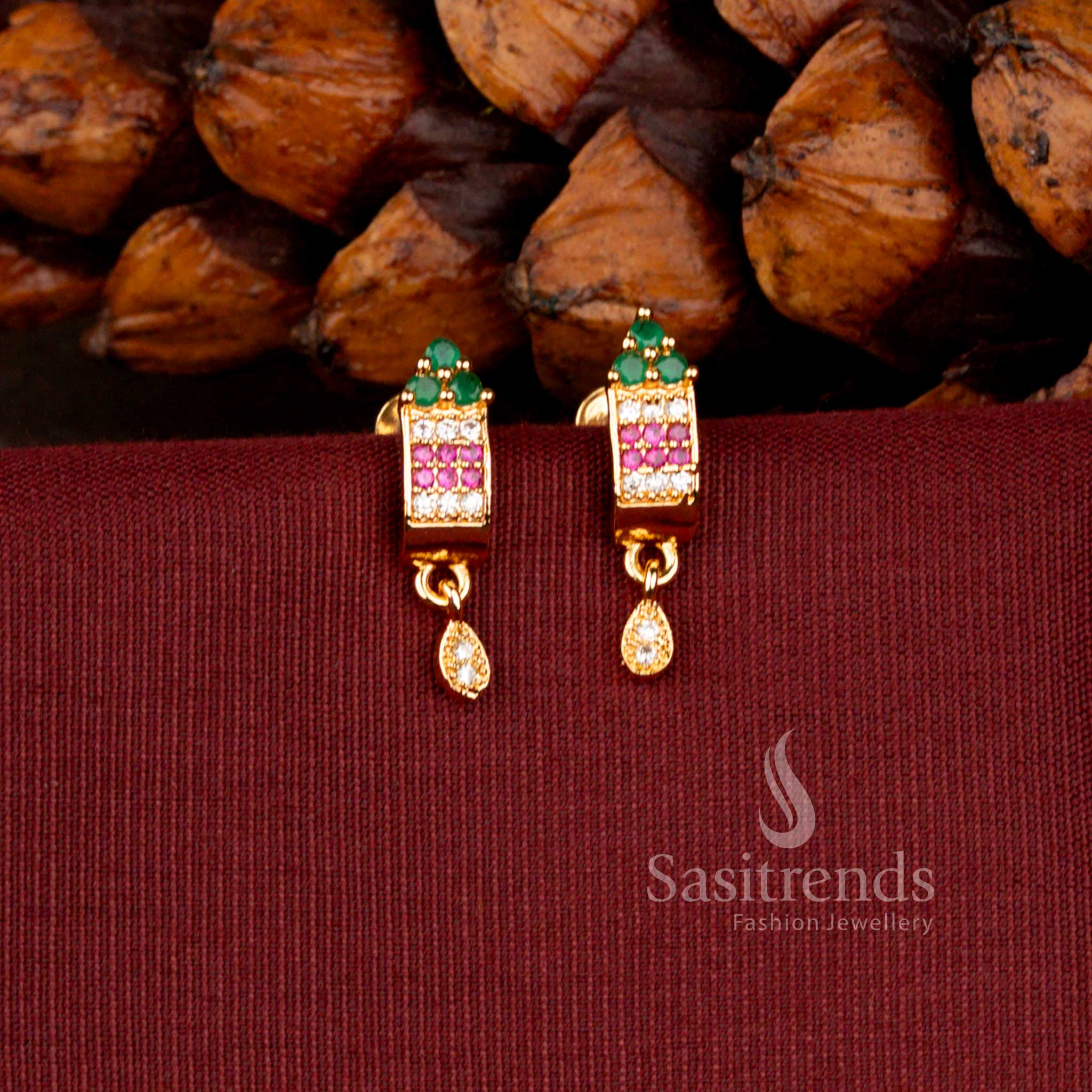 Micro Gold Plated American Diamond Regal Cascade Drop Earrings with Elegant Teardrop Accent - Sasitrends