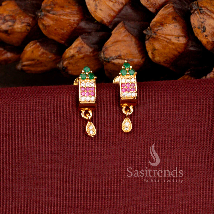 Micro Gold Plated American Diamond Regal Cascade Drop Earrings with Elegant Teardrop Accent - Sasitrends