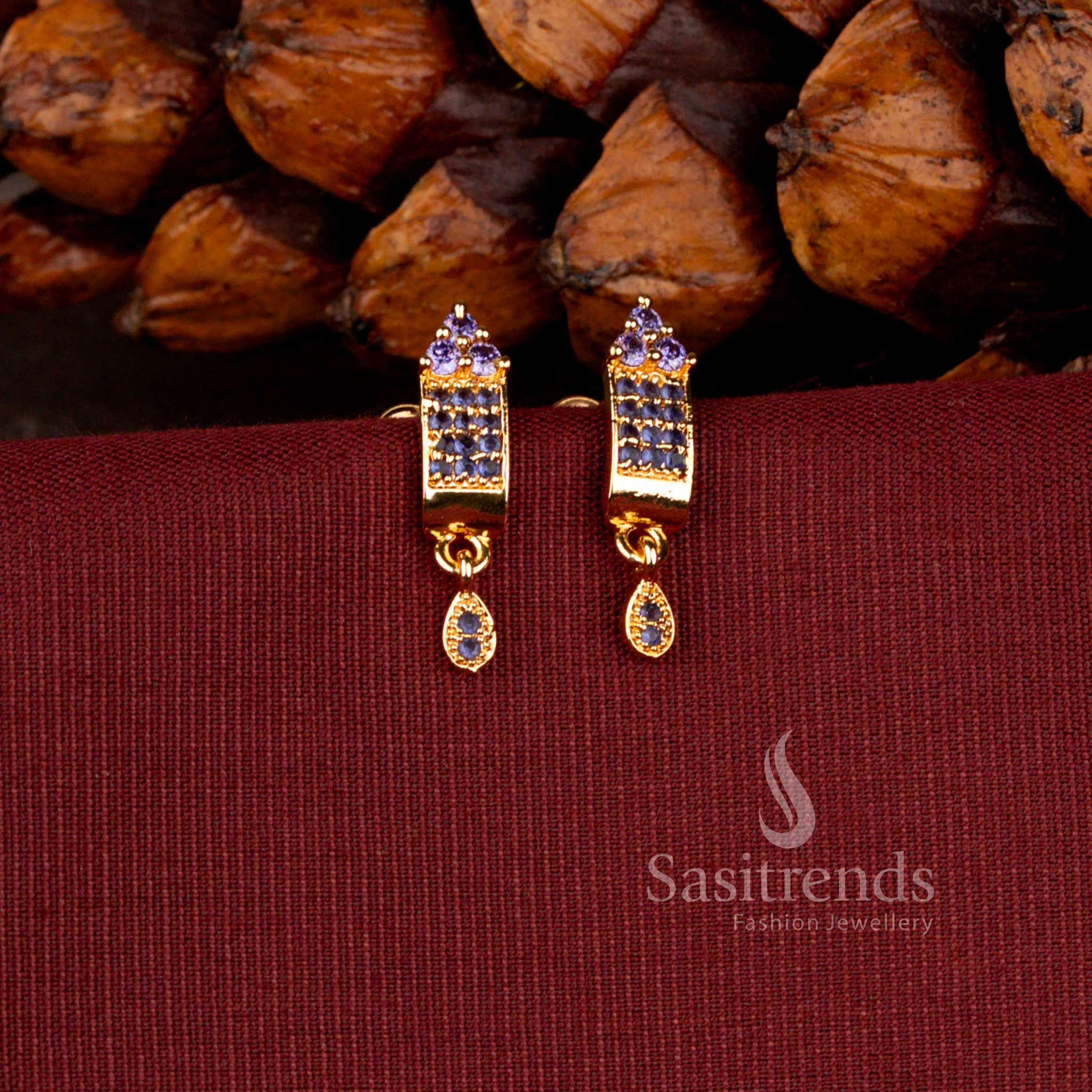Micro Gold Plated American Diamond Regal Cascade Drop Earrings with Elegant Teardrop Accent - Sasitrends
