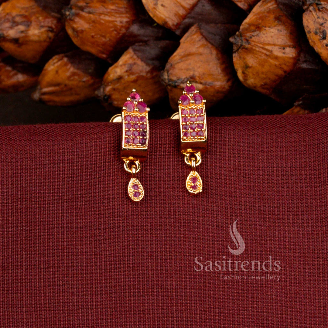 Micro Gold Plated American Diamond Regal Cascade Drop Earrings with Elegant Teardrop Accent - Sasitrends