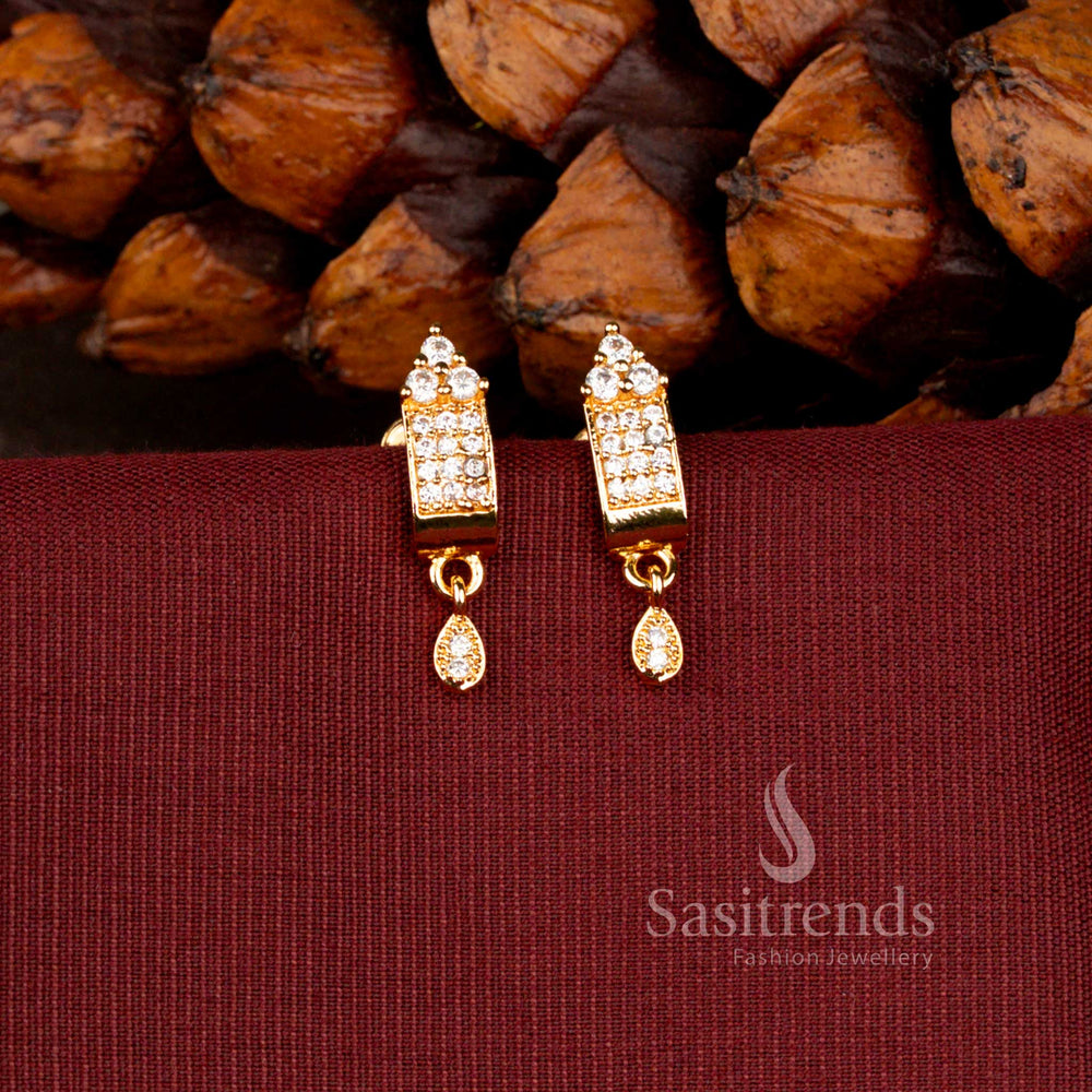 Micro Gold Plated American Diamond Regal Cascade Drop Earrings with Elegant Teardrop Accent - Sasitrends