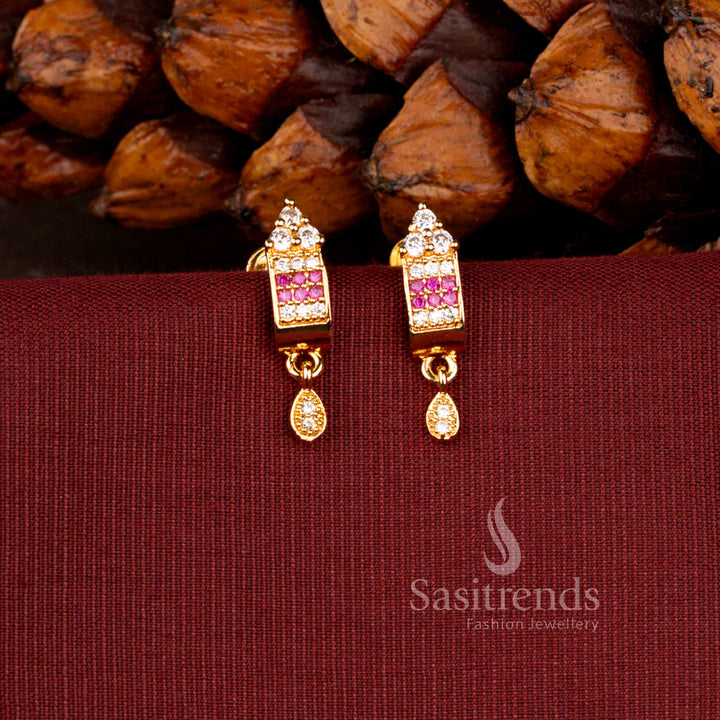 Micro Gold Plated American Diamond Regal Cascade Drop Earrings with Elegant Teardrop Accent - Sasitrends