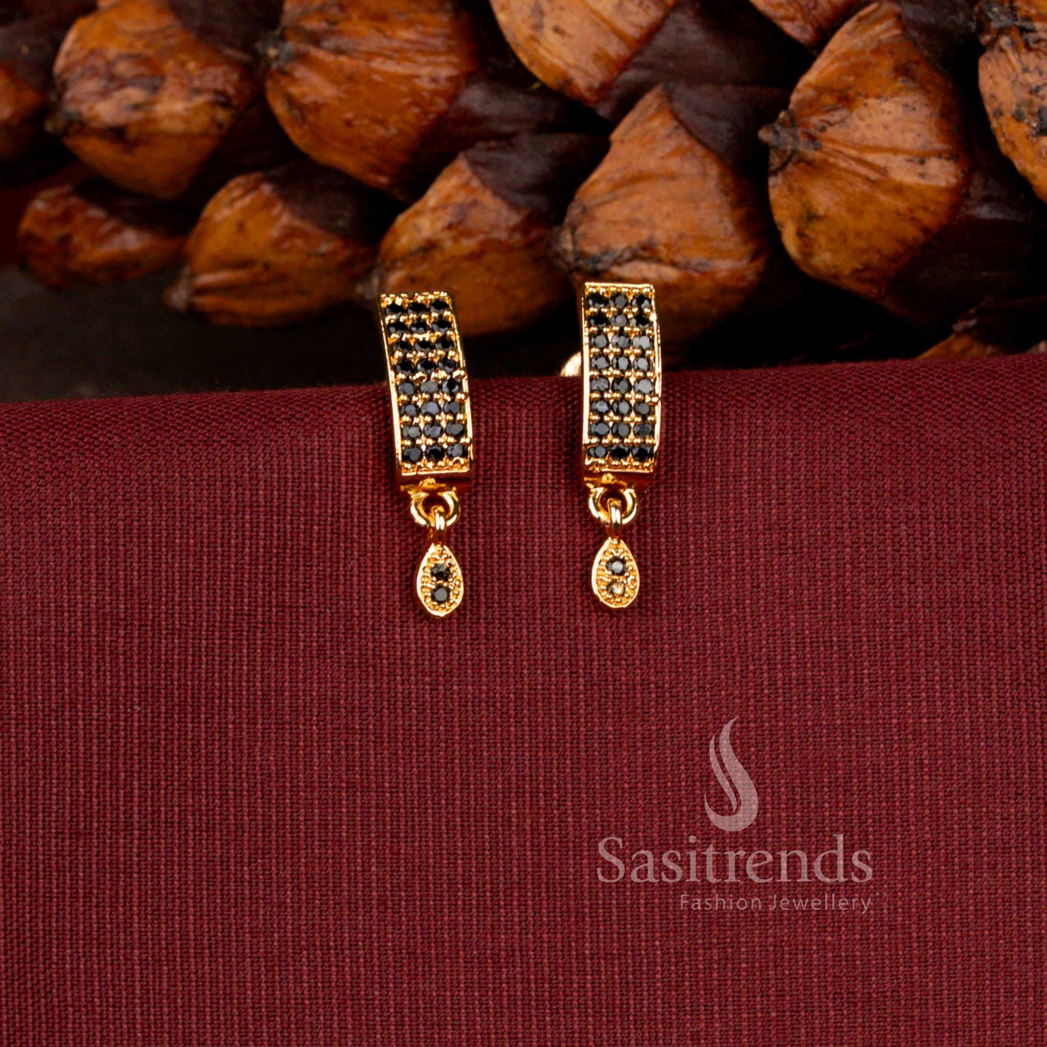 Guaranteed One Gram Gold Polish American Diamond Bar Drop Earrings for Women - Sasitrends