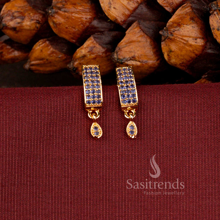 Guaranteed One Gram Gold Polish American Diamond Bar Drop Earrings for Women - Sasitrends