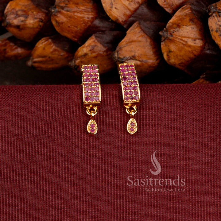 Elegant American Diamond Rectangular Bar Design Earrings for Traditional and Daily Wear - Sasitrend