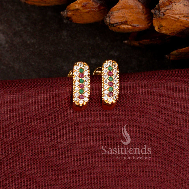 Elegant Micro Gold Plated Stone Studded Capsule Stud Earrings for Daily Wear - Sasitrends