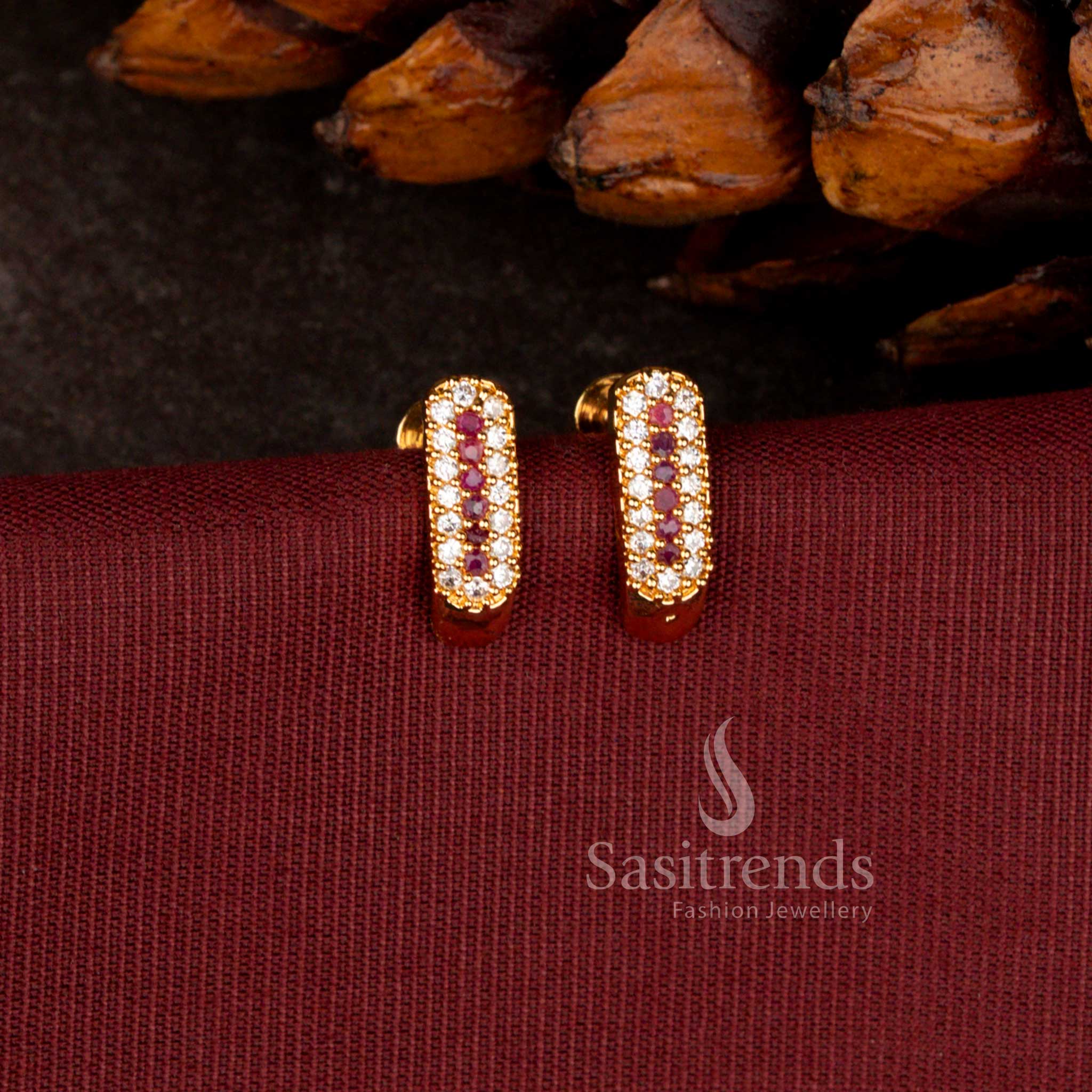 Elegant Micro Gold Plated Stone Studded Capsule Stud Earrings for Daily Wear - Sasitrends