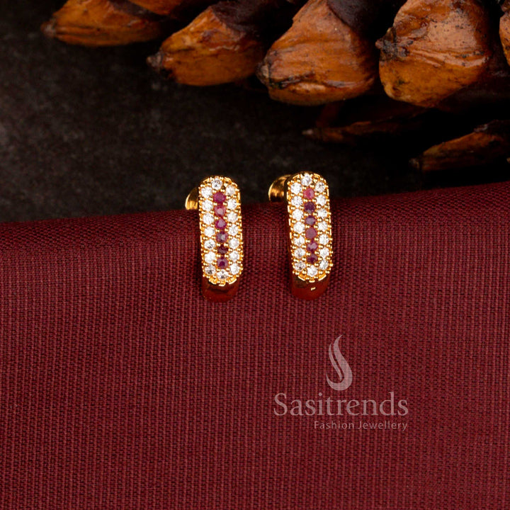 Elegant Micro Gold Plated Stone Studded Capsule Stud Earrings for Daily Wear - Sasitrends