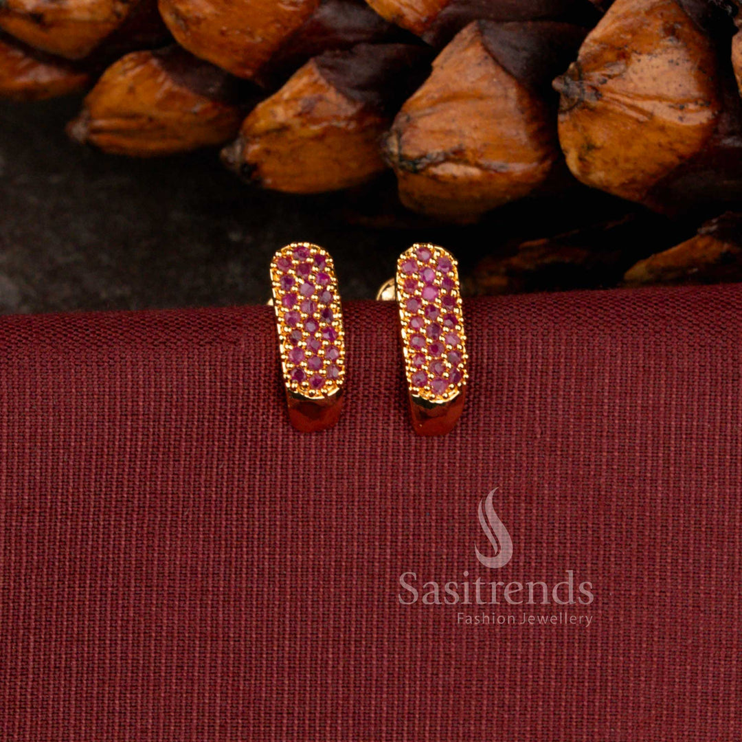 Guaranteed One Gram Micro Gold Plated Pavé Bar Stud Earrings | Look Like Real Gold - Sasitrends