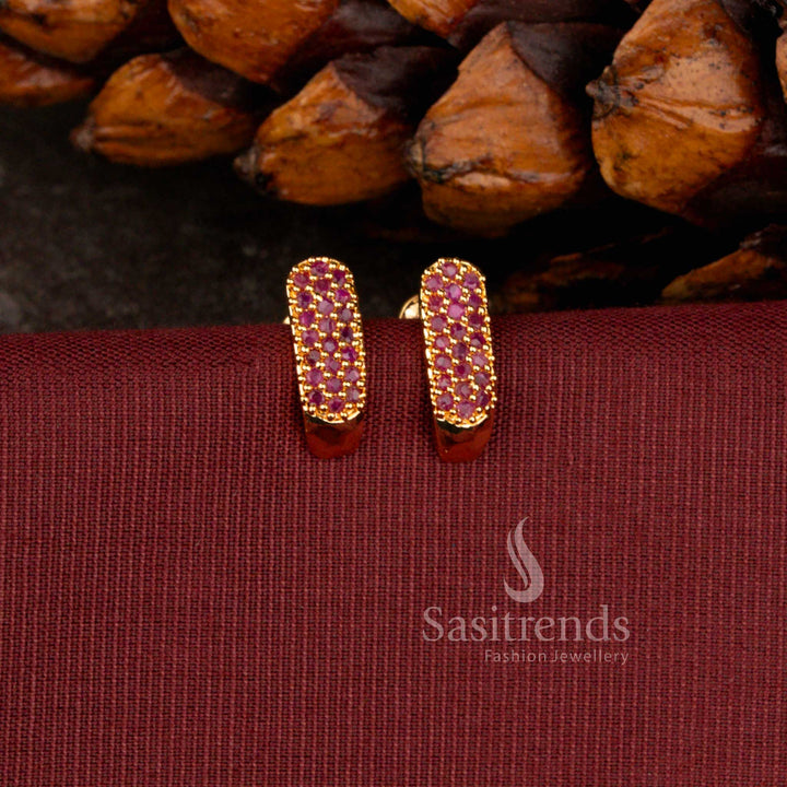 Guaranteed One Gram Micro Gold Plated Pavé Bar Stud Earrings | Look Like Real Gold - Sasitrends