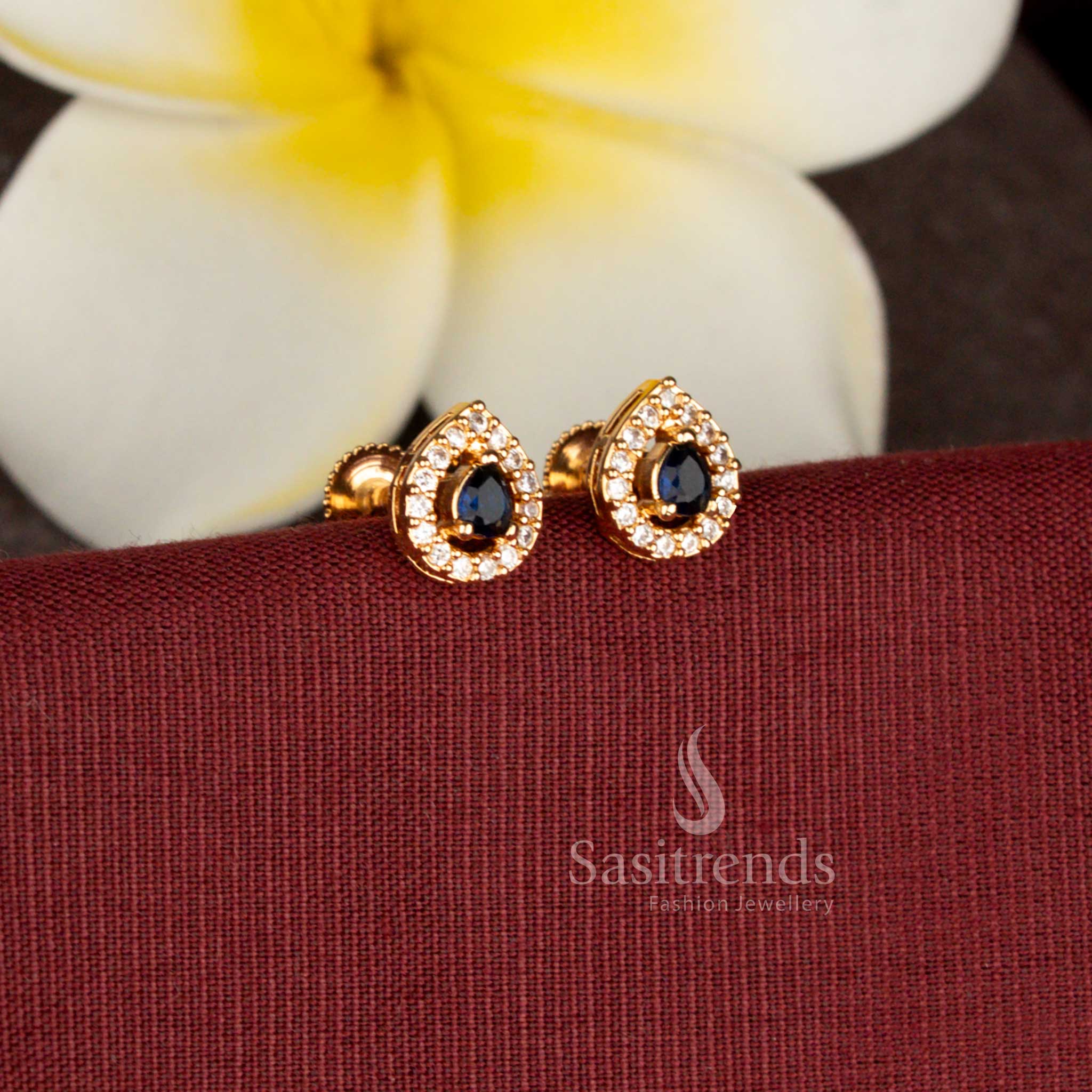 Elegant pear shape American Diamond stud earrings that look like real gold - Sasitrends