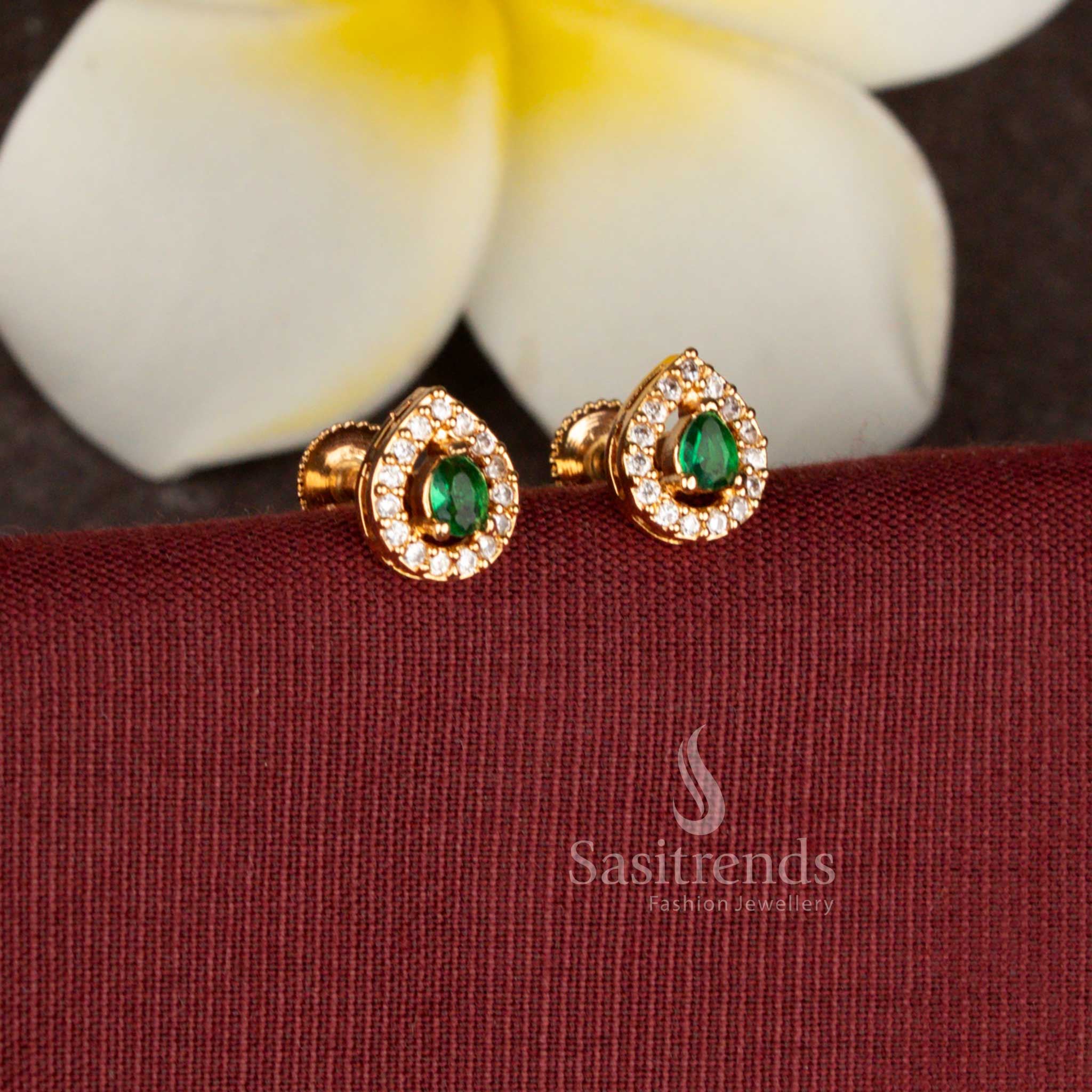 Elegant pear shape American Diamond stud earrings that look like real gold - Sasitrends