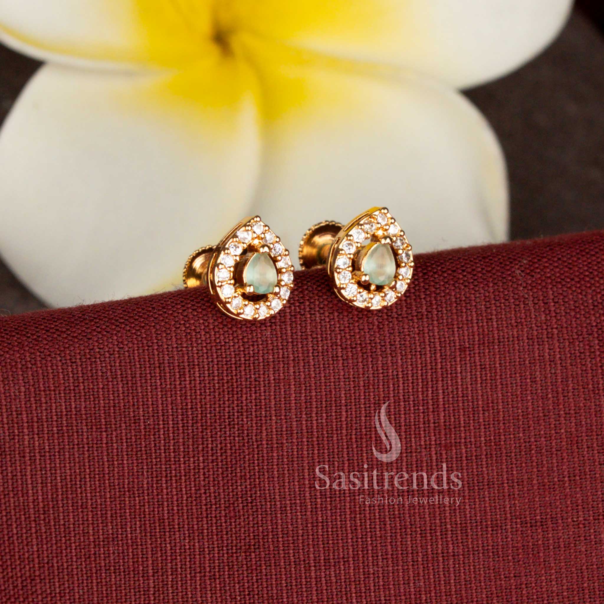 Elegant pear shape American Diamond stud earrings that look like real gold - Sasitrends