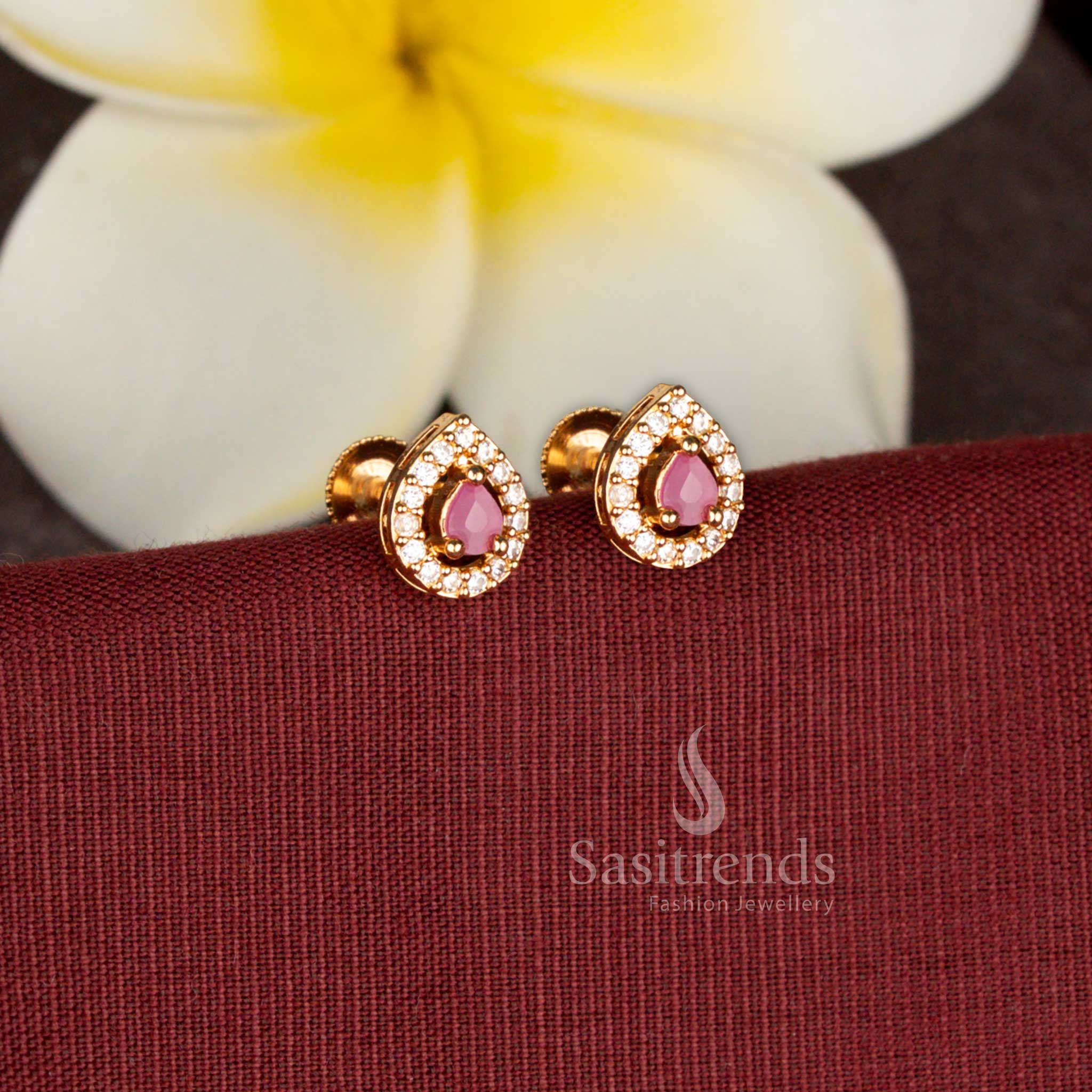 Elegant pear shape American Diamond stud earrings that look like real gold - Sasitrends
