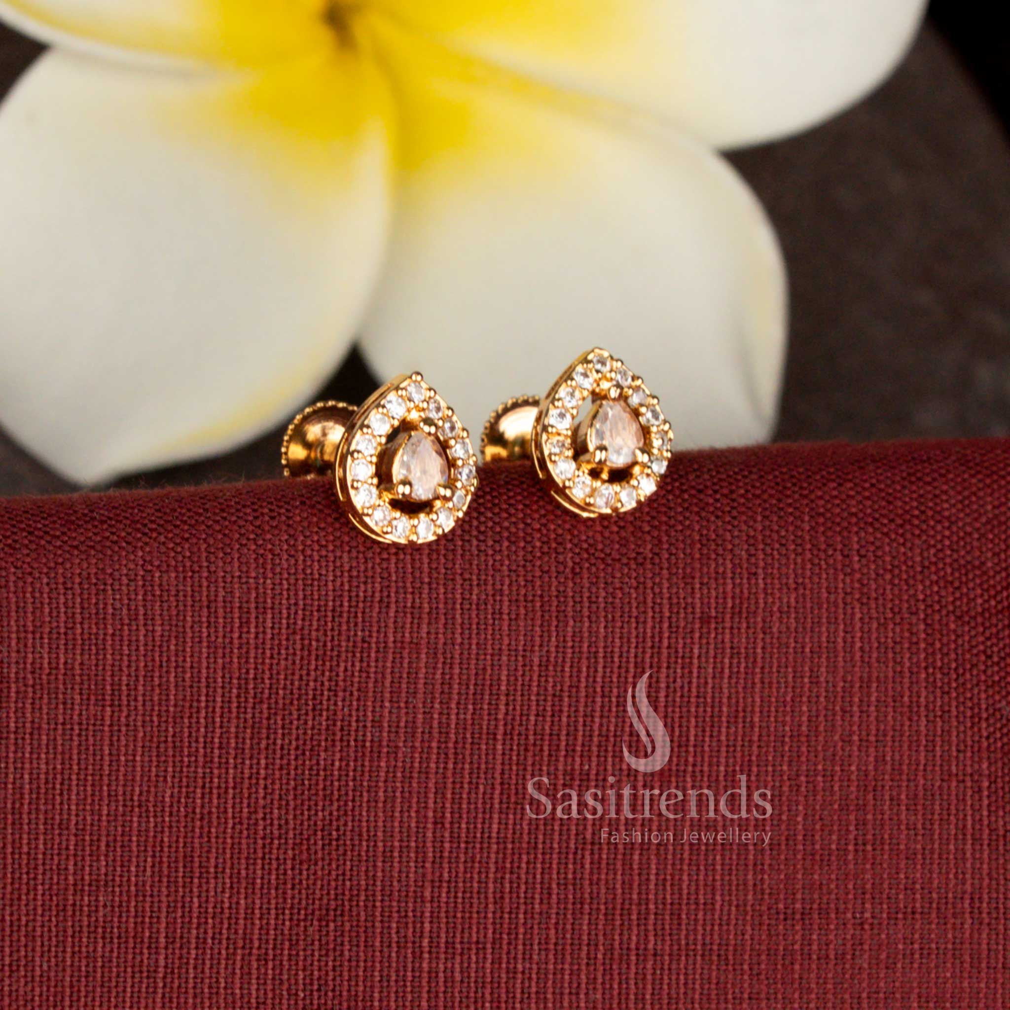 Beautiful pear shape American Diamond stud earrings with elegant craftsmanship - Sasitrends